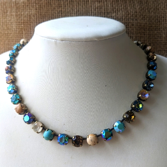 Cappuccino Brown, Jasper, and Turquoise Stones and Crystals Necklace in Brass - Picture 1 of 6